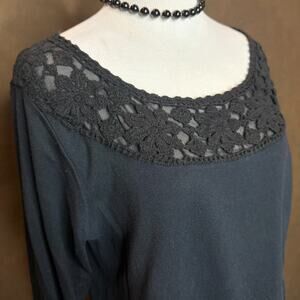 J.Jill Crochet Lace Yoke Long Sleeve Top Black 100% Cotton Women’s Large Boho